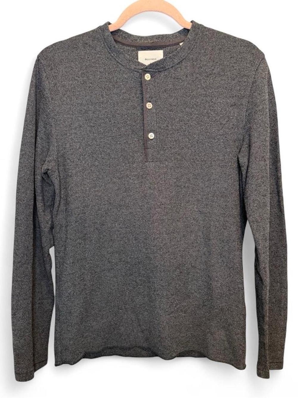 Billy Reid Men's Charcoal Grey Mini Waffle Knit Henley Shirt Small Designer Fall